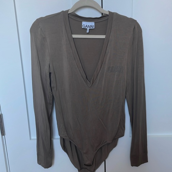 GANNI   Software Long-sleeve Bodysuit In Fossil - Picture 3 of 5